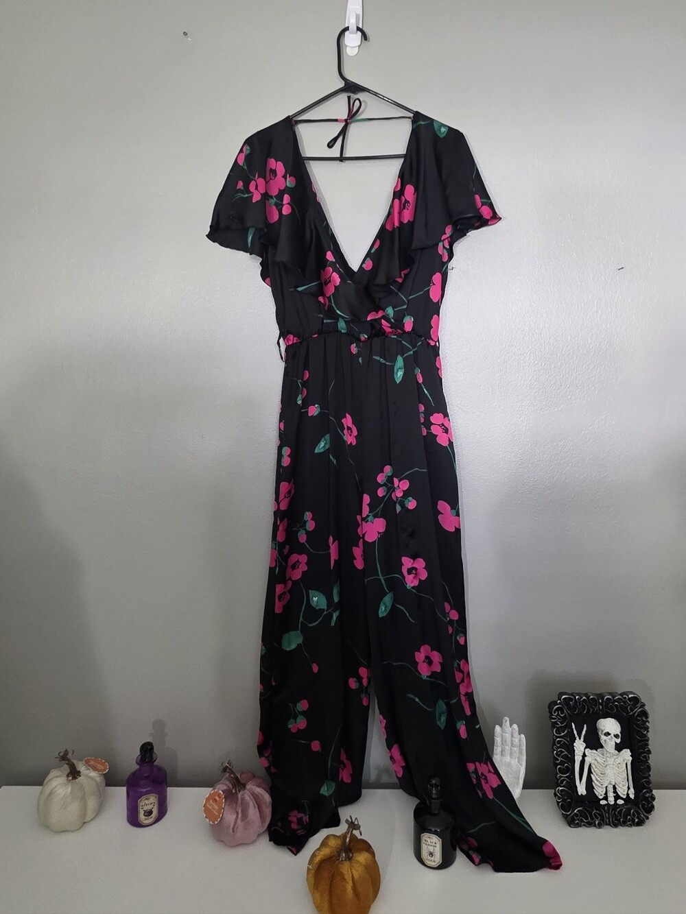 Zara Black Floral Wrap Jump Suit Floral Print